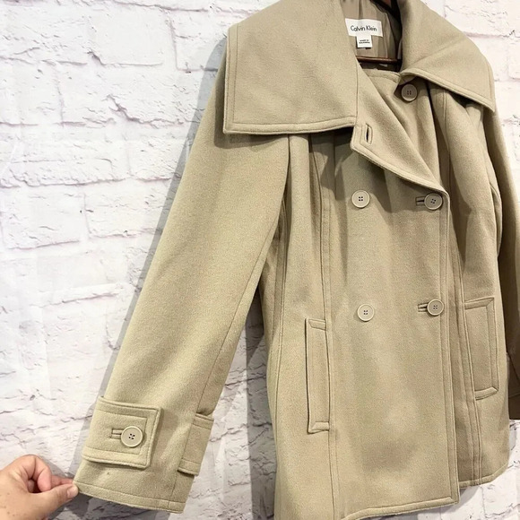 Calvin Klein Jacket Size 8 Double Breasted Wool Blend Beige Coat Jacket - Picture 4 of 12